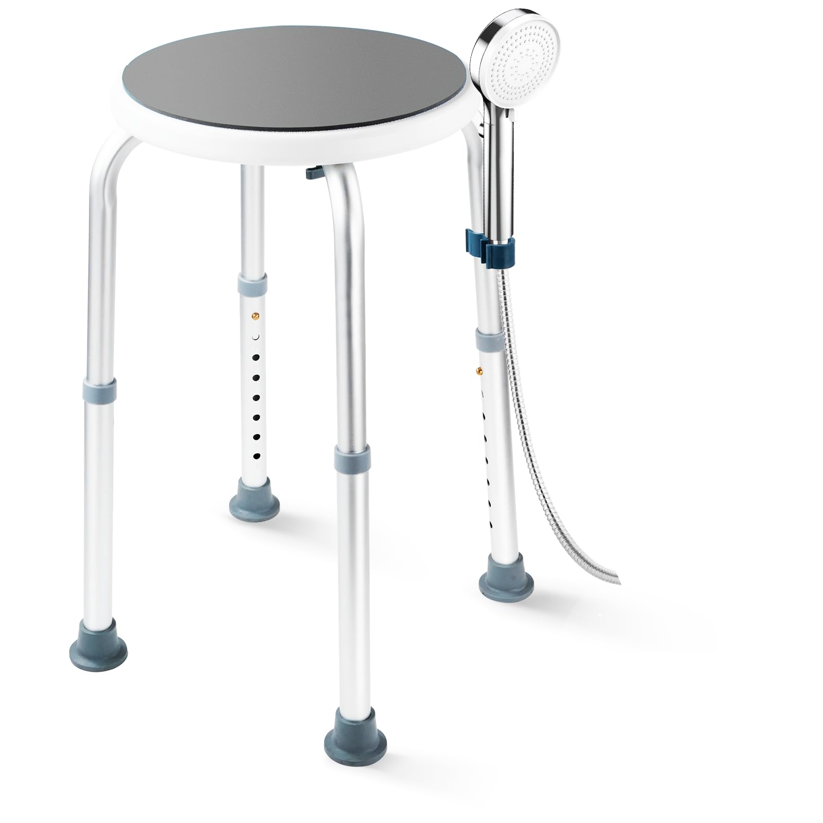 Duschhocker Höhenverstellbar 37-57cm, Duschstuhl 8 Stufen, Duschhocker für Senioren Belastbar bis 136kg, Badhocker mit Rutschfesten Gummifüßen für ältere Menschen, Senioren, Grau
