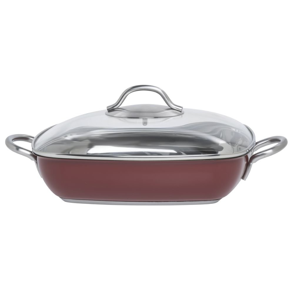 Casserole Dish with Glass Lid Red Stainless Steel - 11" L x 11" W x 2 2/5" H by HUBERT – Stainless Steel, Model CE1PLY11-CC-R