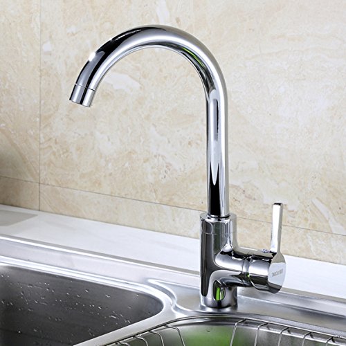High Gooseneck 360° Rotating Single Handle Mixer Kitchen Sink Faucet Cold And Hot Water Tap, Chrome Finish #TOP1