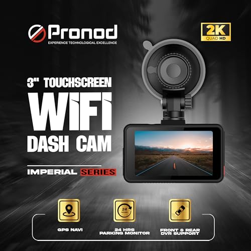 Image of PRONOD 2K+1K Dash Cam for Car Front and Rear | Dashcam for Car with Mic, 3 inch Touch Screen, WiFi App Control, GPS Tracking, Night Vision, G-Sensor, 24H Parking Mode, Supports 128GB | Free Hardwire Kit