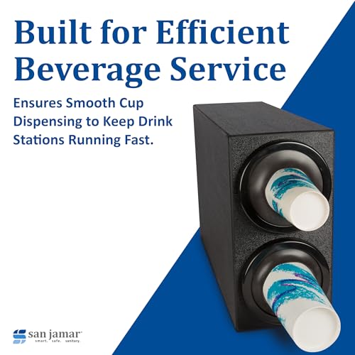 Image of San Jamar Ez-Fit Cup Dispenser Cabinet, 2 Tiers with Black Trim Rings for Restaurants, Dining Halls, and Fast Food, Plastic, 17 x 9.75 x 27.75 Inches, Black