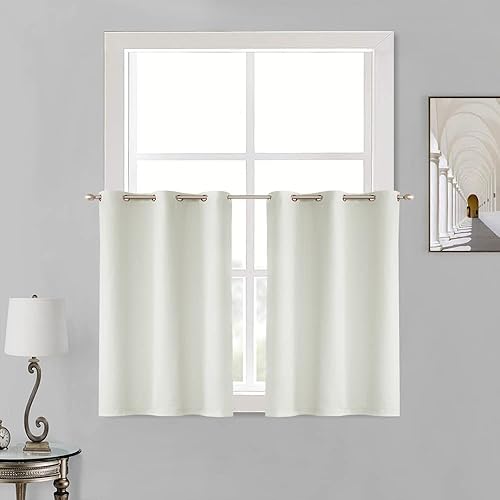 KEQIAOSUOCAI Cortinas de oscurecimiento de media ventana beige claro para cocina, 36 pulgadas de largo para cocina, cortinas pequeñas cortas de