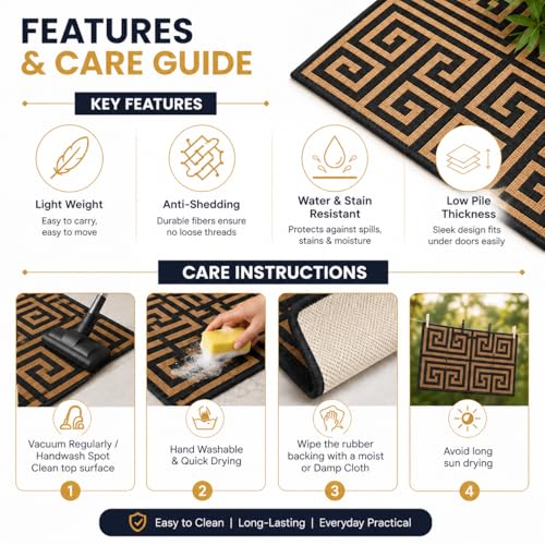 Image of Matz&More Greek Symmetric Key Floor Mat | 40x60 CM | Gold Black | Nylon Tufted Gel Baking Anti-Slip | Doormat for Home Entrance, Kitchen & Bedroom