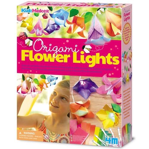 Image of 4M KidzMaker Origami Flower Lights Kit | Creative Paper Craft Set with LED String Lights | Fun Bedroom Decoration Activity Toy for Children | Fairy Light Gift for Kids Aged 5+ | Screen-Free Play
