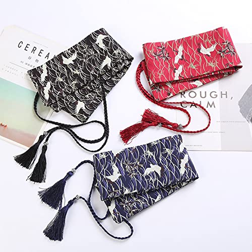 Traditional Japanese Kimono Bow Belt with Hand Embroidery Cloth Belt Dress Wide Waist Band Robe Accessories4