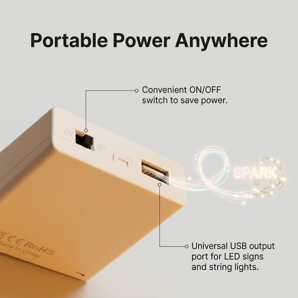 4 Pack USB Battery Box for LED Neon Signs, 5V Portable Power Supply Converts Plug-in Neon Lights to 4 AA Battery Operated