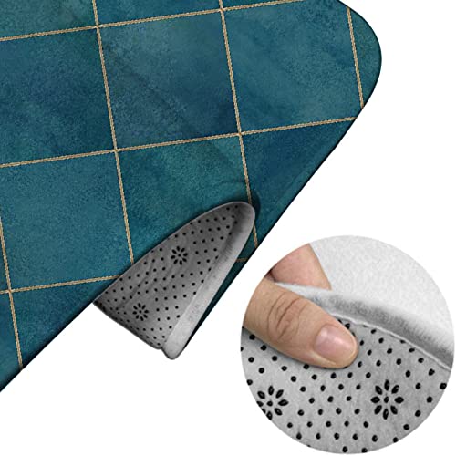 Badezimmerteppich-Set, 3-teilig, Aquarell, Argyle, abstraktes geometrisches Karomuster, nahtlos, waschbare Badeteppiche, rutschfest, mit Rückenpolster, Konturteppich und Toilettendeckelbezug – Bild 5