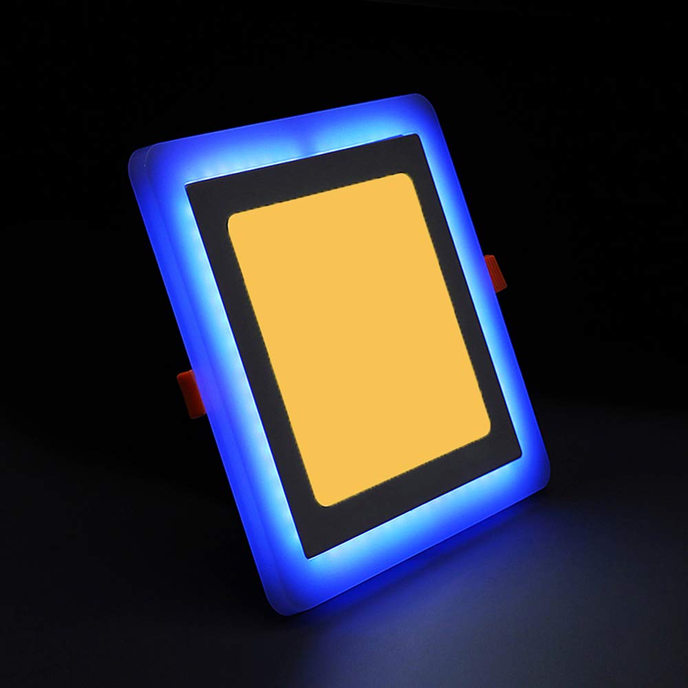 G.W.S® 18W+6W Blue Edge Lit Square LED Recessed Flat Panel Downlight Ceiling Light Warm White, LED Driver Included
