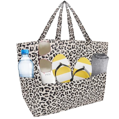 LUKIUP Strandtasche Familie, Leopardenmuster...