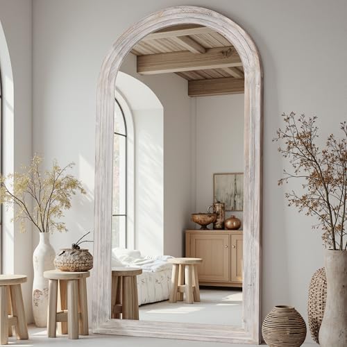 Coomily Full Length Mirror, 81"x41" Wooden Mirror Full Length with Stand Wood Floor Mirror, Oversized Stand Up Mirrors Large Wall Mirrors, Wall Mounted Mirrors, Arched Wood Style, White by Coomily - Used condition - US$338.57