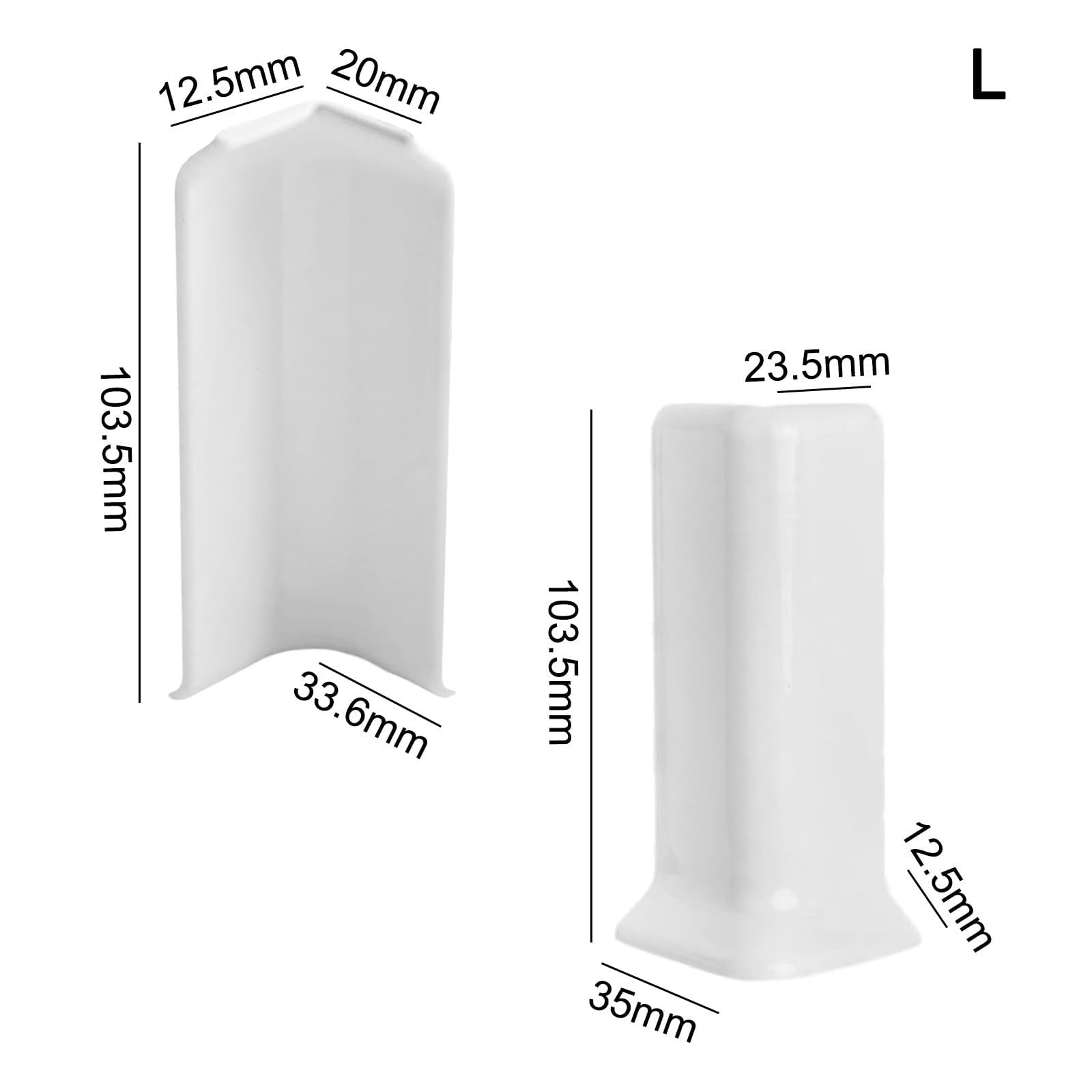 Set di blocchi angolari per battiscopa, 10 cm di altezza, base a parete, connettori angolari interni ed esterni, per migliorare la casa (L bianco)