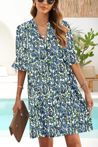 Image of QACOHU Summer Dresses for Women V Neck Ruffle Short Sleeve Casual Shift Dress