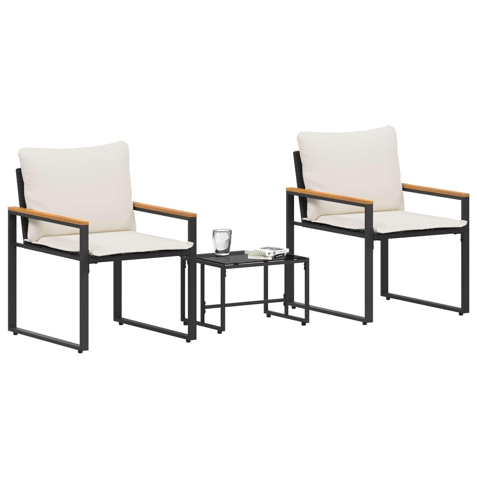 Mobilier extérieur résistant aux UV en rotin tressé noir et blanc crème