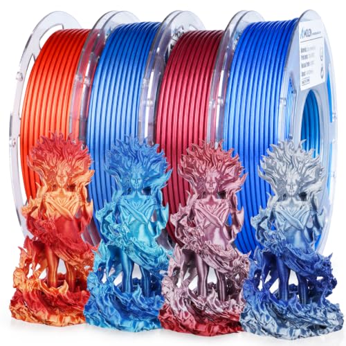 AMOLEN Lot of 4 spools of 3D printer PLA silk filament, 1.75mm silk gradient, 200g - Red, Gold, Blue Silver, Red Silver,