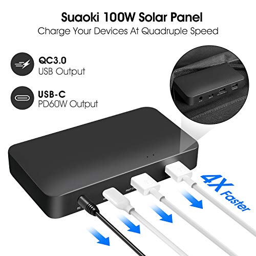 SUAOKI 100W Foldable Solar Panel Charger for SUAOKI Portable Power Station/Jackery Explorer/Goal Zero Yeti/Webetop/ROCKPALS Generator, Quick Charge 3.0, 60W Type C for Cell Phone Macbook Laptop