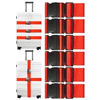 Luggage Strap, 6 Pack Luggage Straps for Suitcases, Suitcase Belts Straps with Adjustable Buckle, Heavy-Duty Luggage Wrapping Strap for Traveling, Red