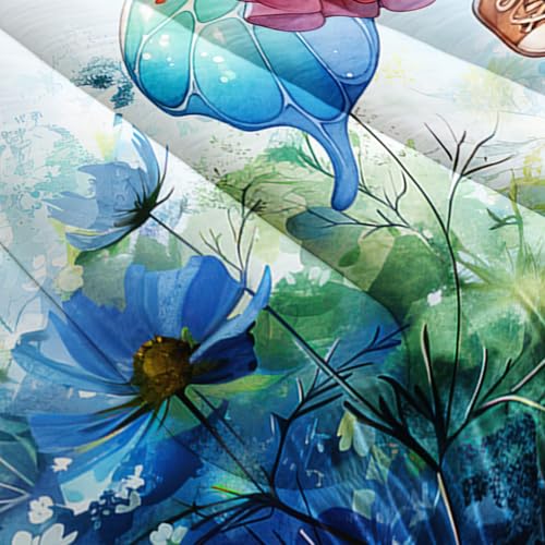 Image of AILONEN Beautiful Fairy Comforter Set Twin Size, Butterfly Fairy with Daisy Bedding Set for Kids,Girls,Watercolor Blue Duvet Set,3-Pieces, 1 Quilt and 2 Pillowcases,All Season,Soft