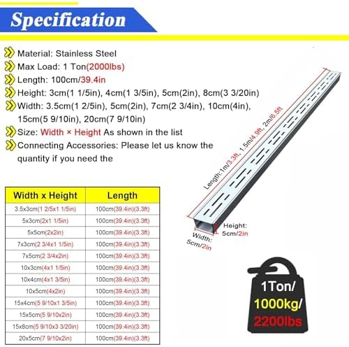 2-in Slim Channel Drain Kit, 2m Stainless Steel Linear Shower Drain for Driveway & Pool Deck, Jointable Grate Pipe & Sewer Cover, Efficient Water Drainage Solution