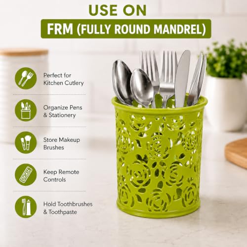 Image of Metal Mesh Pen Stand for Office & Home Desk | Black Stationery Holder Organizer for Pens, Pencils, Markers, Makeup Brushes | Durable Round Wire Mesh Pen Stand (Pack of 1) (Floral Green)
