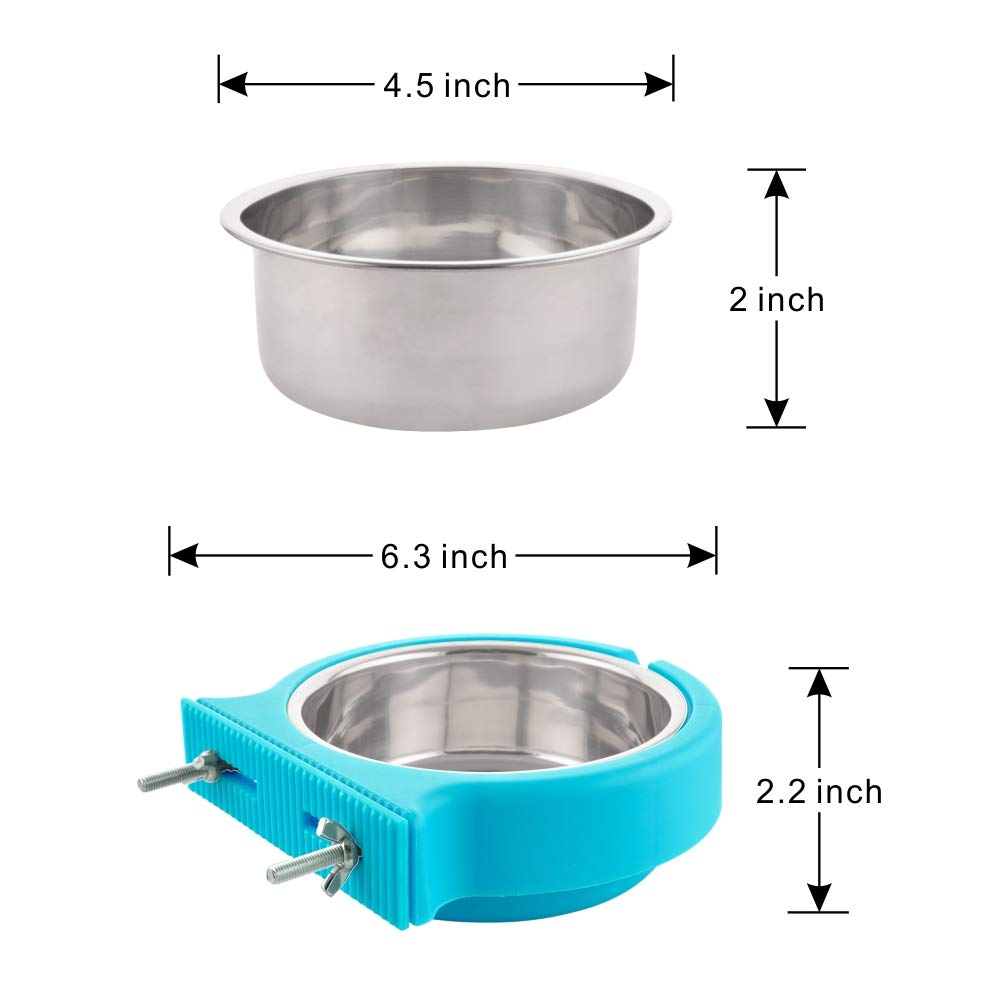 Guardians Crate - Cuenco extraíble de Acero Inoxidable para Agua y Alimentos, para Gatos, Cachorros, pájaros, Mascotas (pequeño, Azul con Clip Corrugado)