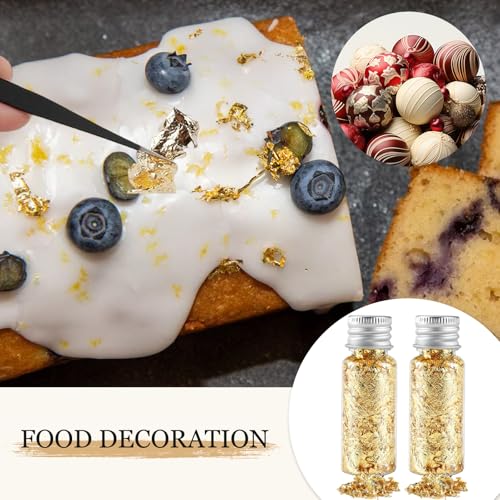4 PCS Blattgold Flocken, Gold Folie zum Backen & Dekorieren, Blattgold Flocken mit Pinzette, Blattgold für Kerzen & Basteln, Tortendeko Gold für Kuchen, Torten & Desserts