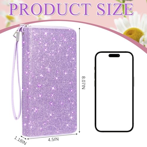 Bling Glitter Sparkly Wallet for Women Birthday Rhinestone Wallet RFID Blocking Phone Purse Gifts for Mom Mother's Day(Purple)2