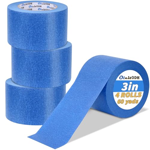 Image of 4 Rolls Blue Painters Tape 3 Inch x 60 Yards Wide Masking Tape Bulk