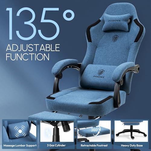 Sedia da gioco in tessuto con cuscino primaverile, poltrona da gioco con poggiapiedi, ergonomica, in PC, per gamer, da ufficio, portata 150 kg, colore: blu - Sedia gaming - Immagine 7