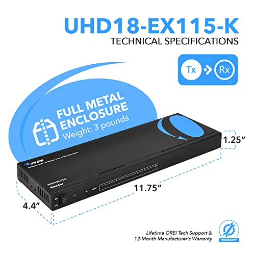 Orei 4K 1X8 Hdmi Extender Splitter, Multiple Over Single Cable Cat6/7 4K@60Hz 4:4:4 Hdcp 2.2 With Ir Remote Edid Management - Up To 115 Ft - Loop Out - Low Latency - Full Support #TOP4