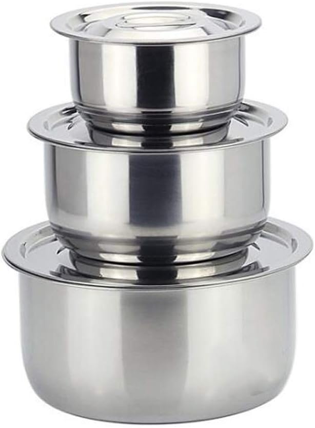 Stainless Steel Pot Cookware Sets 3pcs / Conditioning Colorful Cooking Basin Set Home Wash Kitchen Bar Supplies(E)