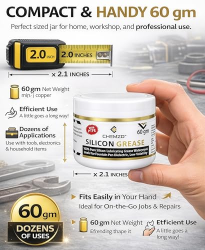 Image of CHEMZO Silicone Lubricating Grease with PTFE | White, 60 g | 100% Synthetic Grease | Dielectric | Multi purpose | Moisture Resistant, Non-Staining Formula | Excellent sound dampening |