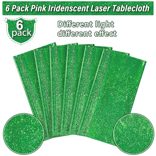 Image of 6 Pack Iridescent Green Plastic Tablecloths, Shiny Disposable Laser Rectangle Table Covers, Holographic Foil Tablecloth for St. Patrick's Day Birthday Christmas Witch Theme Party, 54x108Inch