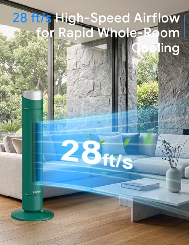 Image of ZAFRO Smart Tower Fan for Bedroom,120 Oscillating Fans that Blow Cold Air | 28ft /s High-Speed 12 Speeds 4 Modes Upgraded DC 22dB Ultra Quiet,App /Voice Control,Standing Fan with 12H Timer,36Inch,Green