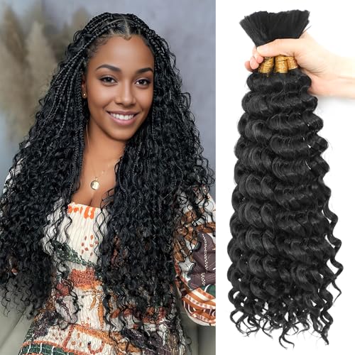BLTYXT Deep Wave Bulk Hair 18 Inch Synthetic Braiding Hair Curly Crochet Hair Boho Braids Natural Color for Hair Extensions (1B, 18 Inch(6 Bundles)) BLTYXT Deep Wave Bulk Hair 18 Inch Synthetic Braiding Hair Curly Crochet Hair Boho Braids Natural Color for Hair Extensions (1B, 18 Inch(6 Bundles))
