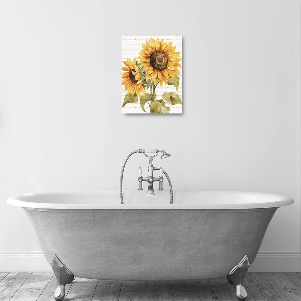 Sunflower Pictures Handpainted Rustic Flower Canvas Pictures Decor Sunflower Wall Art Painting Farmhouse Floral Print on Canvas for Living Room 16"X24"