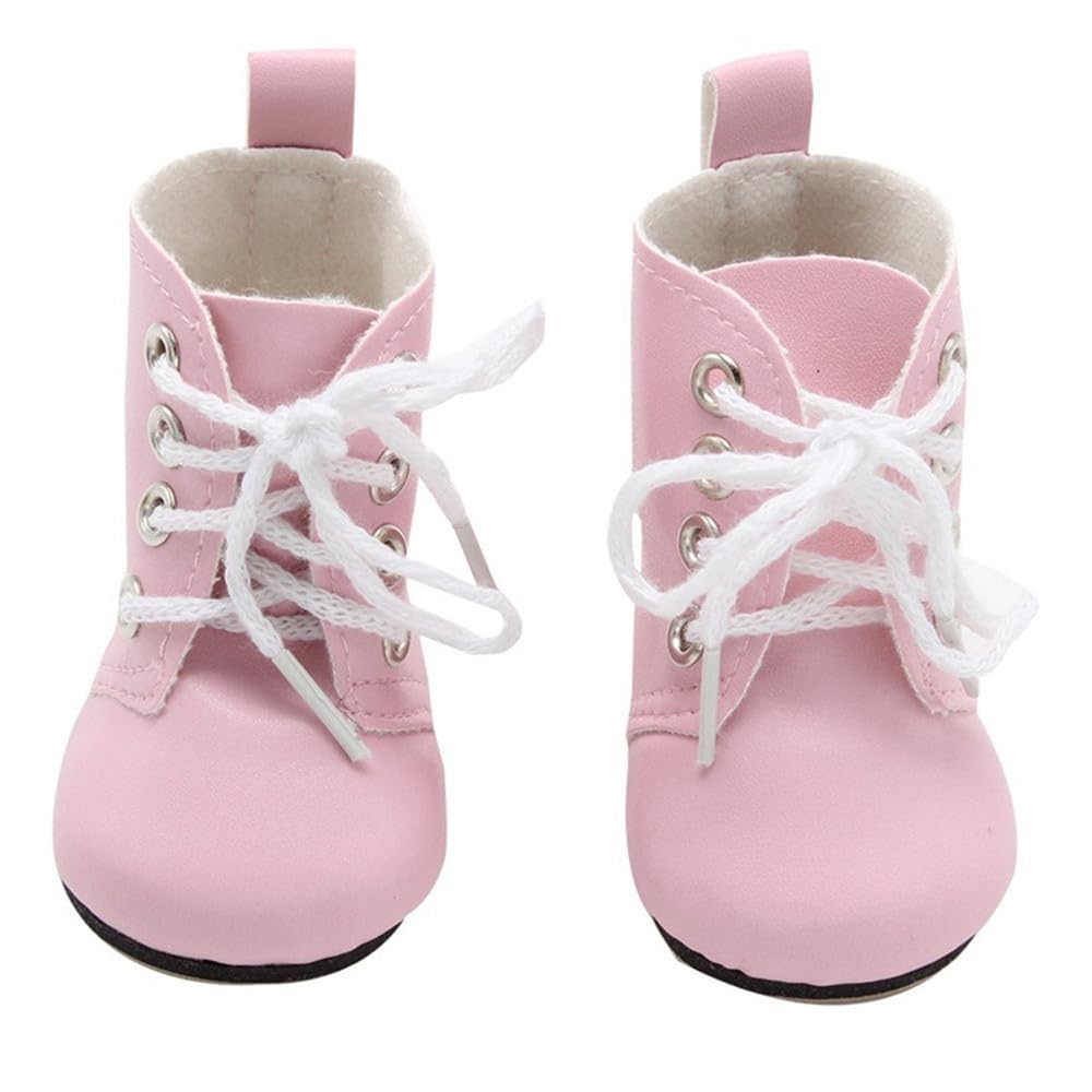 Uterui 18in Doll Leather Boots for 46cm American Doll Lace-up Shoes Costume Accessory (Pink)