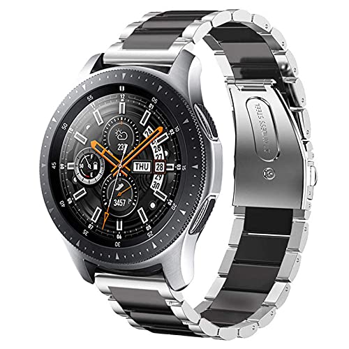 NEAWO Bracelet Compatible avec Samsung Galaxy Watch 3 41mm/Galaxy Watch 42mm, 20mm Bracelet de Rechange Réglable en Acier Inoxydable pour Samsung Gear S2 Classic/Sport (Acier Noir/Argent)