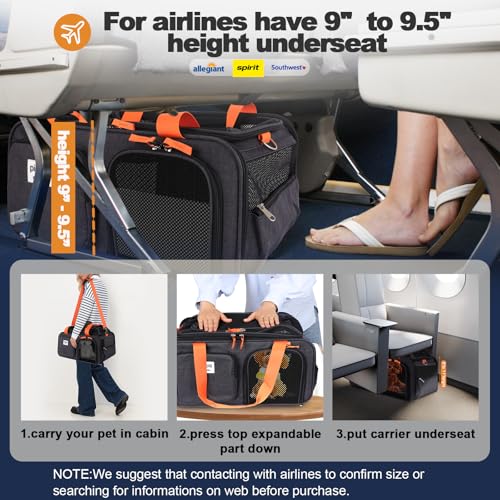 19x13x9-TSA-Approved-top-Expandable-pet-Carrier-for-Small-Dog-Puppy-cat-up-to-12-15-lbs-Weight-and-185-Length-for-Southwest-Allegiant-Spirit-Canada-AirlinesBlack 19x13x9 TSA Approved top Expandable pet Carrier for Small Dog Puppy cat up to 12 15 lbs Weight and 185 Length for Southwest Allegiant Spirit Canada AirlinesBlack