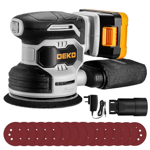 DEKOPRO 20V Cordless Sander Cordless Random Orbital Sander 6000-13000RPM 125mm Sander with 15Pcs Sandpapers & Dust Extraction for Sanding Wood DIY Home Improvements(2.0Ah Battery Included)