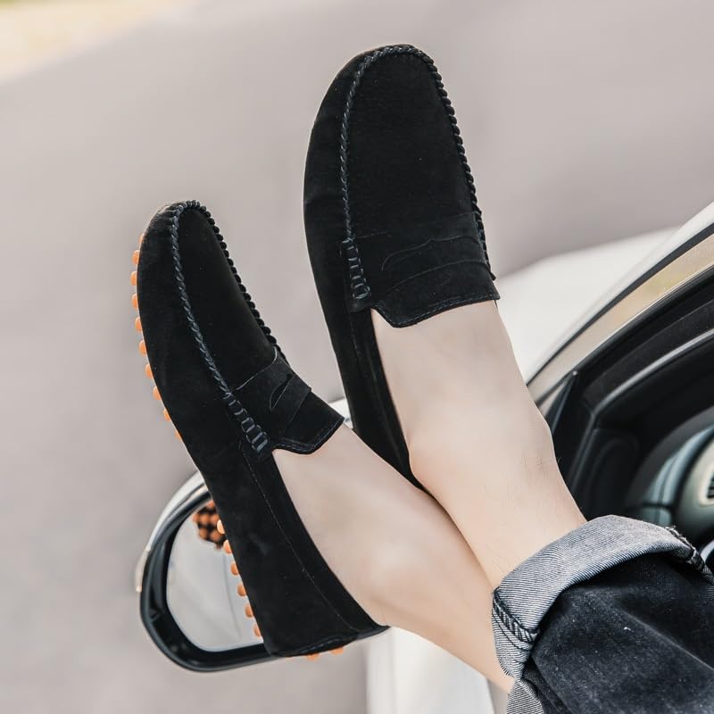 Mens Loafers Round Toe PU Leather Driving Penny Loafers Lightweight Flat Heel Anti-Slip Classic Slip-ons4