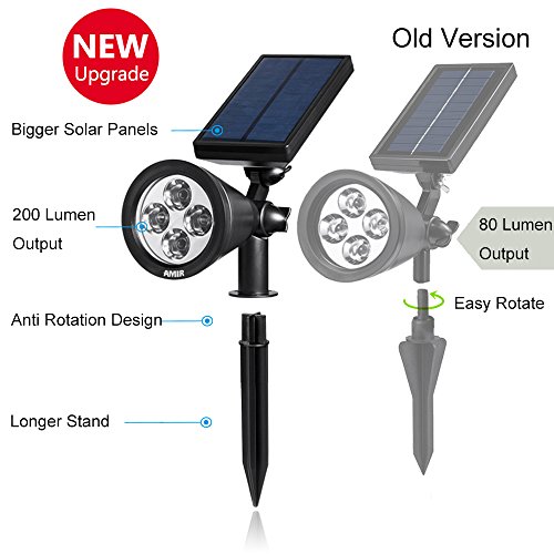 AMIR 2 in 1 Solar Spotlights, Upgraded Solar Garden Light Outdoor, Waterproof 4 LED Landscape Lighting, Solar Wall Light with Auto On/ Off for Yard Driveway Pathway Pool (2 Pack, Changing Color)