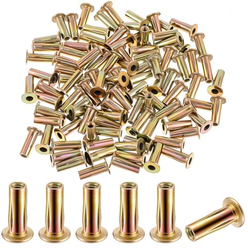 200 Pcs 1/4-20 Multi-Grip Rivet-Nuts, Rivet Nut Steel Pre-bulbed Shank Plus Nuts Zinc Plated Flat Head Threaded Insert Nut for Construction Industrial