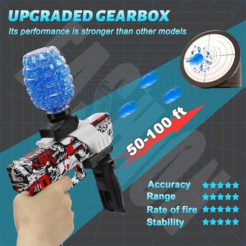 Image of Gel Blaster Automatic Toy Gun /Electric Outdoor Toy Machine Gun for Kids /Water Ball Pistol for Kids-Adults /Shooting Range Upto 70 feet Gun with 10000 Gel Balls - (Red & White)