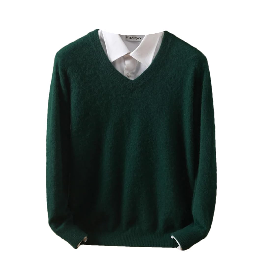 Dninmim Maglione invernale da uomo con scollo a V, in cashmere, a maniche lunghe