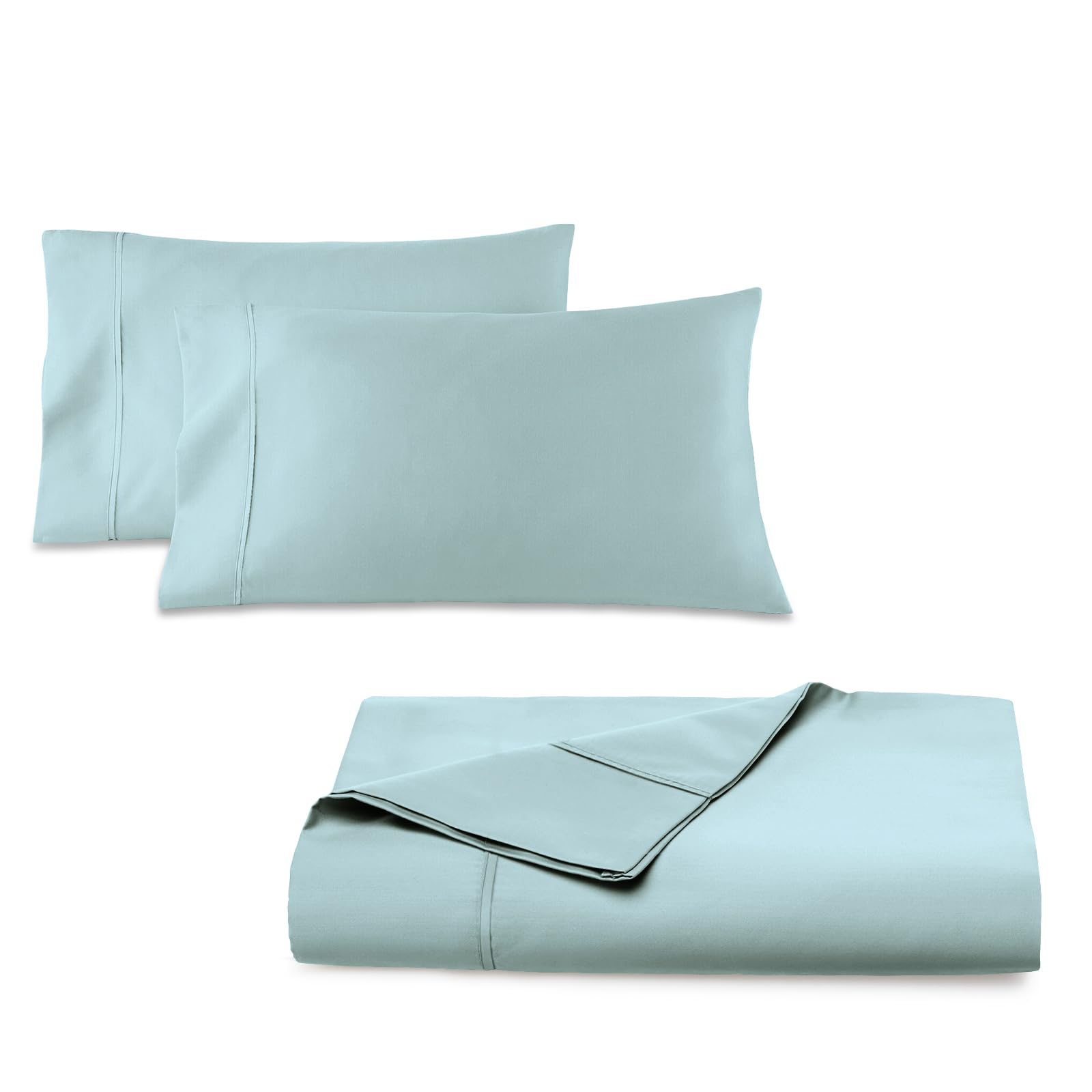 Pizuna3 Piece Queen Bedding Bundle - 1 Flat Sheet, 2 Pillowcases, 400 Thread Count Pure 100% Cotton Sateen Weave (Combed Cotton Sheet Set Baby Blue)