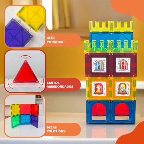 Blocos Magnéticos Magforma castelo 56 peças jogo magnético educativo