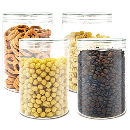 LG Luxury & Grace Pack 4 Botes de Polietileno para Cocina 1,1 L (15x10cm). Tarros de Plástico Rellenables Transparentes con Tapa Enroscable para Almacenamiento de Pasta, Chuches, Legumbres. Sin BPA.