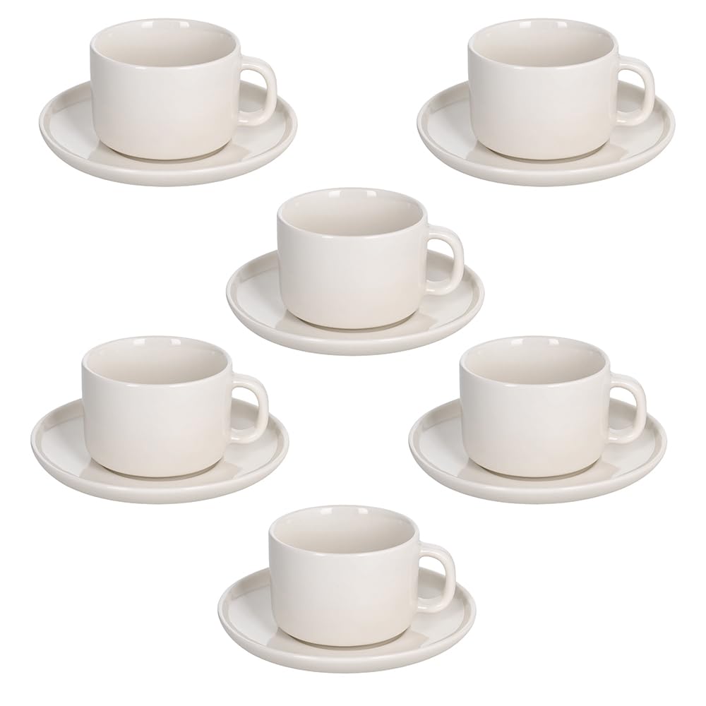 Tognana Edge Pack of 6 Coffee Cups with Plate 90 cc New Bone China, White