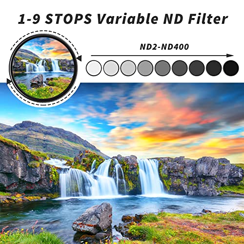 62Mm Variable Nd Filter, Green.l Ultra Slim Nd2 To Nd400 (1-9 Stops) Adjustable Neutral Density Filter For Camera Lens, With Filter Pouch #TOP1