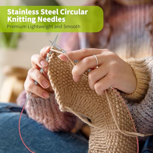 Coopay 5mm Circular Knitting Needles 80cm Long, Metal Circular Needles with Flexible Cable, Round Knitting Needles for Large Project, Fixed Cable Circle Knitting Pins for Blanket, Scarf, Hats - Image 2